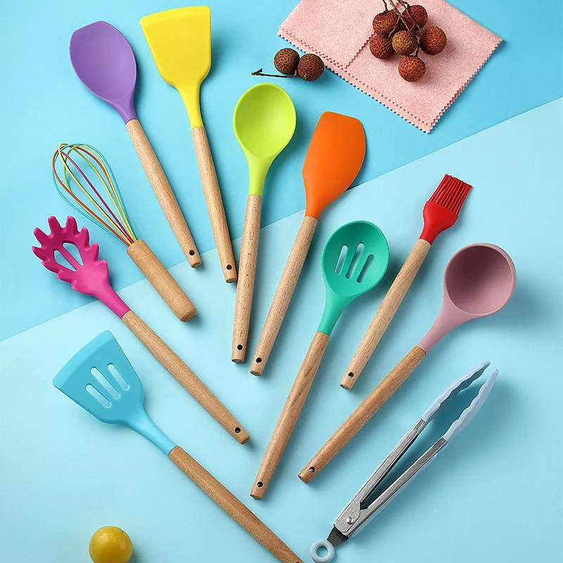 Cute Wooden Handle Silicone Kitchen Accessories Cooking Spatula Spoon  Baking Tools Silicone Cooking Tools Kitchen Utensils Sets - Cookware Sets -  AliExpress