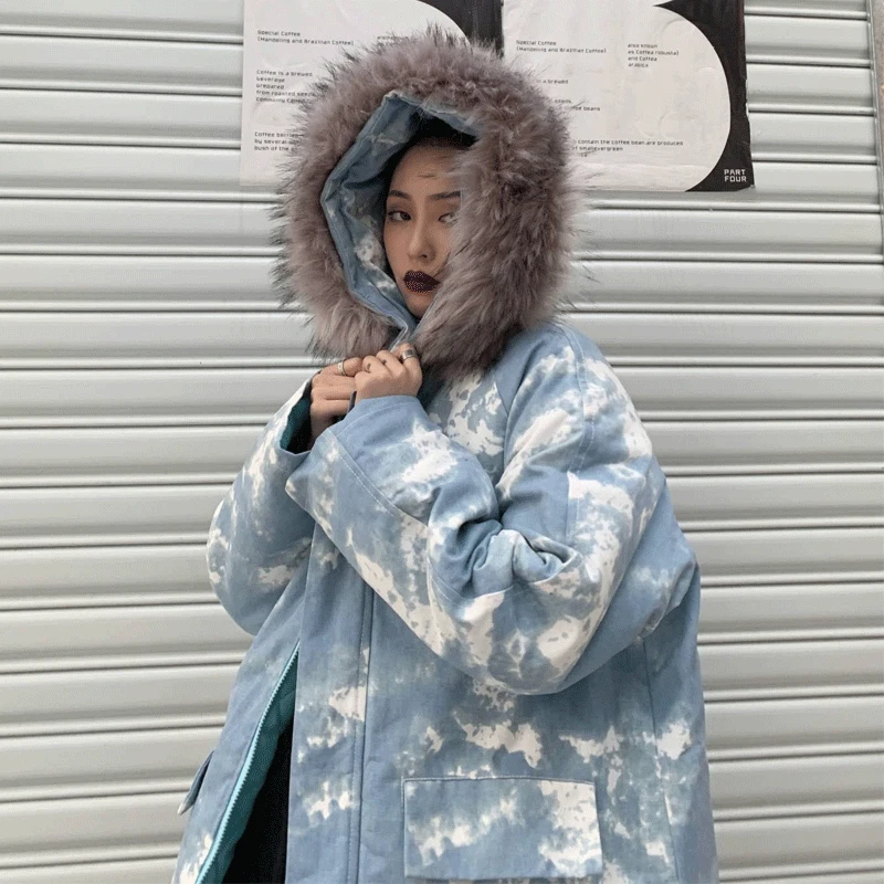 2019 женская зимняя куртка свободная Harajuku утепленная камуфляжная с капюшоном и