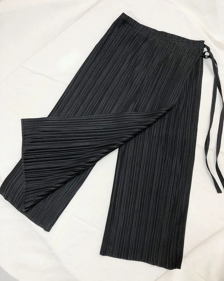 Miyake юбка в складку брюки новые модные оригинальные повседневные свободные брюки длиной до щиколотки Однотонные эластичные с высокой талией плиссированные широкие брюки