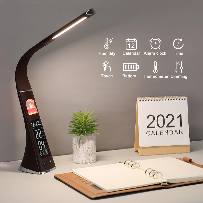LED Desk Lamp With Calendar Temperature Alarm Clock 3 Modes Lighting