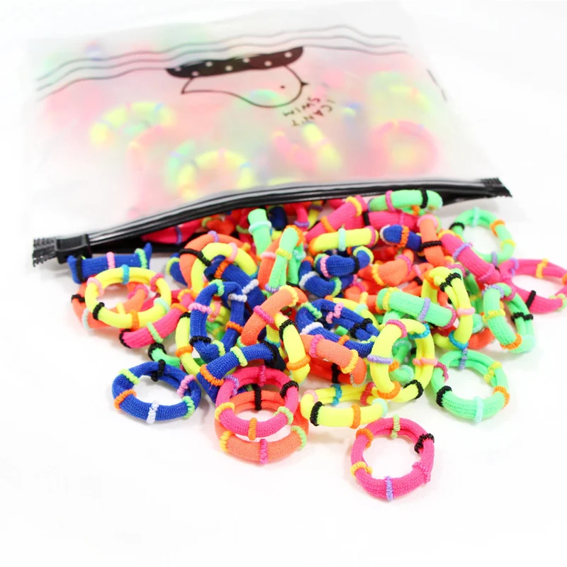 Fluorescent color Упаковка из 100 полосок, детское цветное украшение для волос, бамбуковое полотенце, кольцо для волос, милые аксессуары для волос для девочек, головной убор - Цвет: Fluorescent color