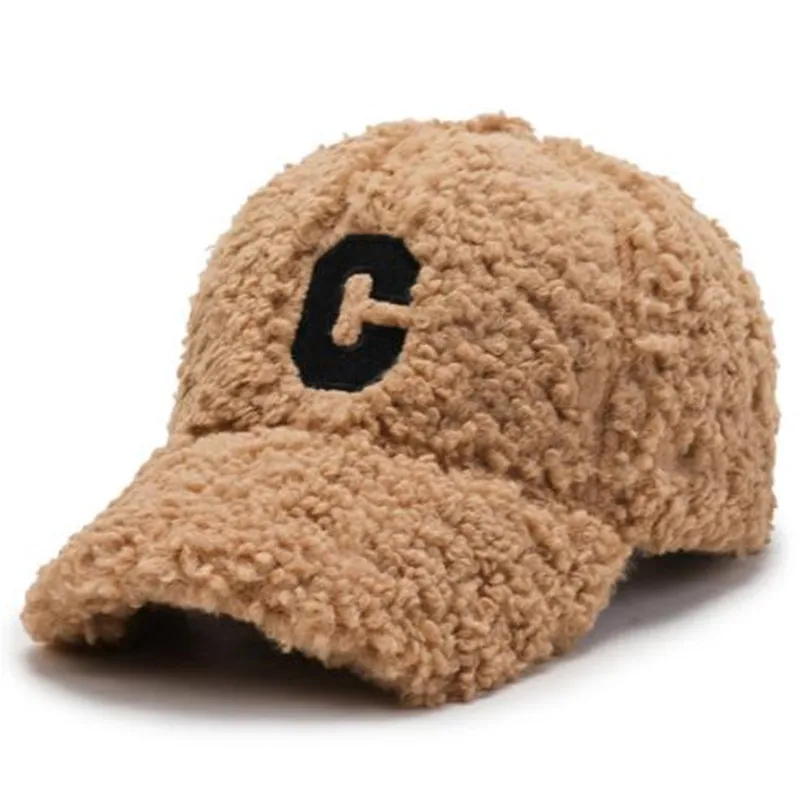 

Snapback Cap 2021 New Winter Women's Lamb Hair Warm Baseball Caps Plus Velvet Sports Cap Adjustable Size Letter Fashion Hats
