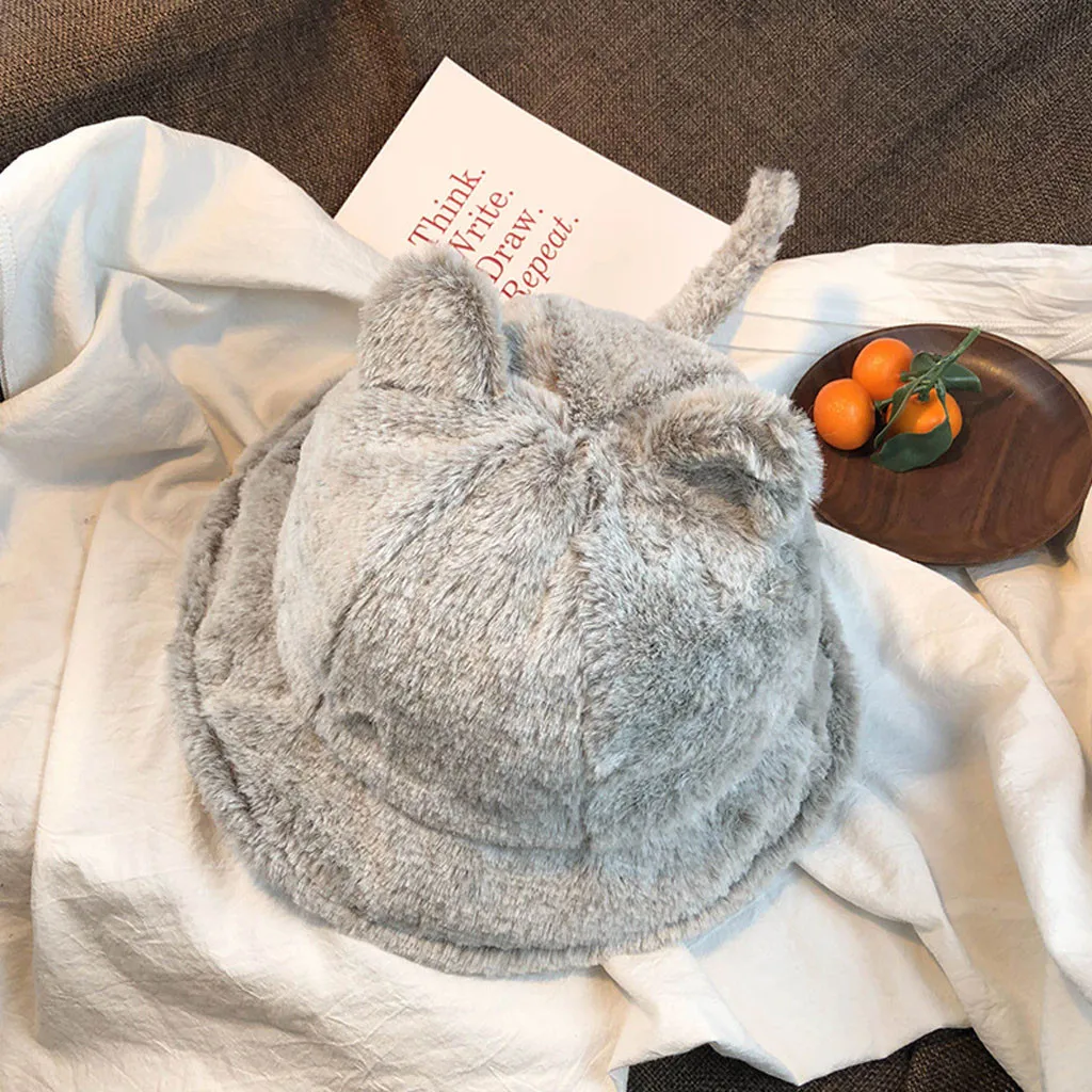 Женские однотонные теплые удобные милые новые модные милые осенние и зимние плюшевые Мультяшные кошачья миска Кепка Рыбацкая шляпа 30H