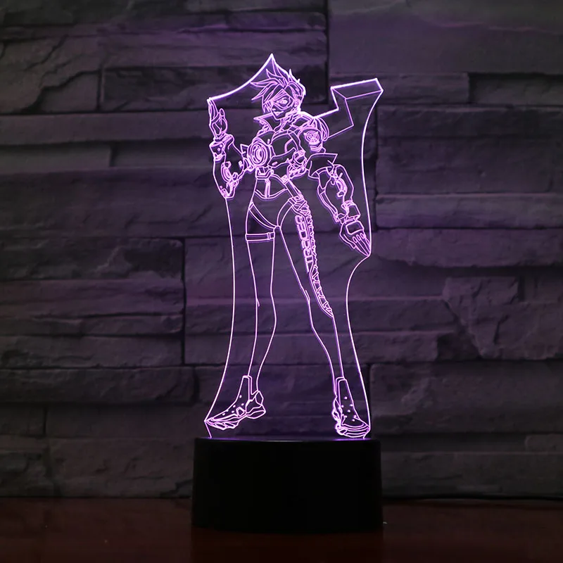 Игра Overwatch детский ночной Светильник СВЕТОДИОДНЫЙ Датчик Shimada Genji фигурка домашний Декор лампа праздничный подарок OW настольная Ночная лампа для спальни - Испускаемый цвет: Tracer