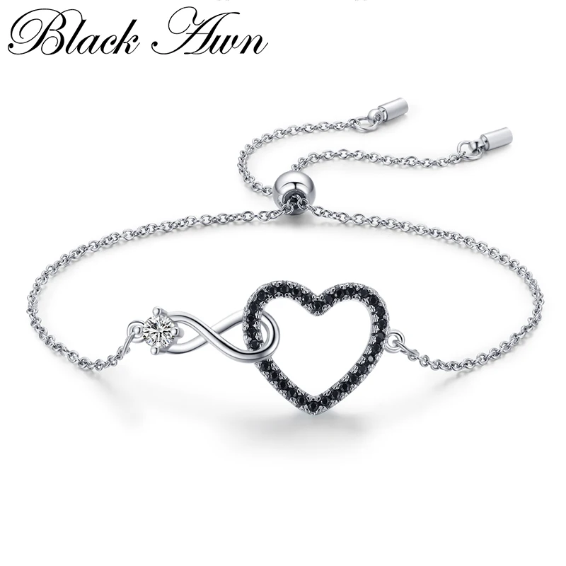 

[Black Awn] Hot Heart Silver Color Charm Bracelet Women Wedding Jewelry S011