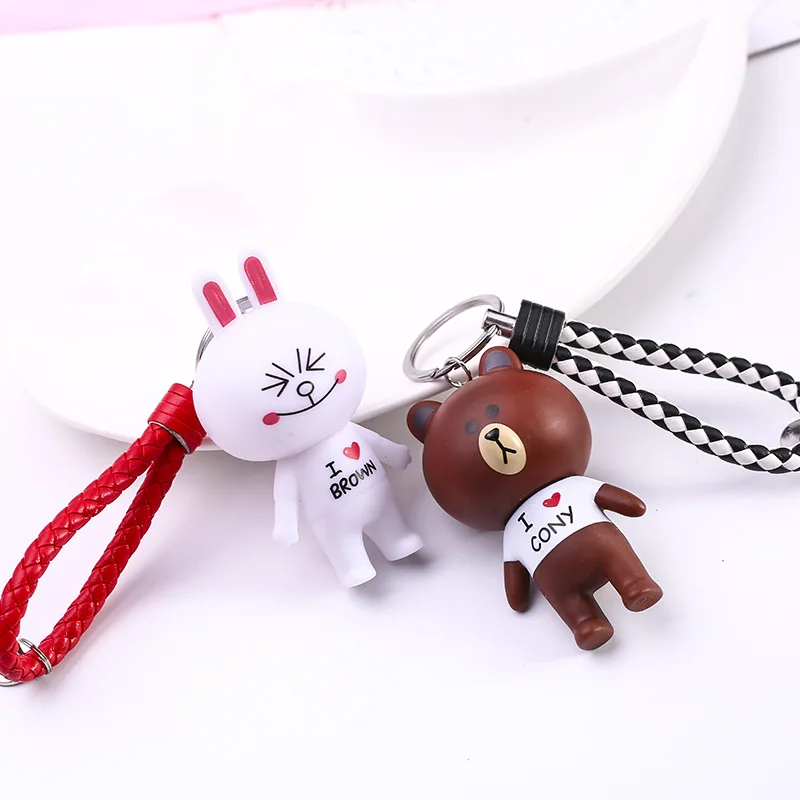 Креативный брелок для ключей в форме медведя сумка кожаная веревка подвеска Кролик парные брелки отправить небольшой подарок для девочек