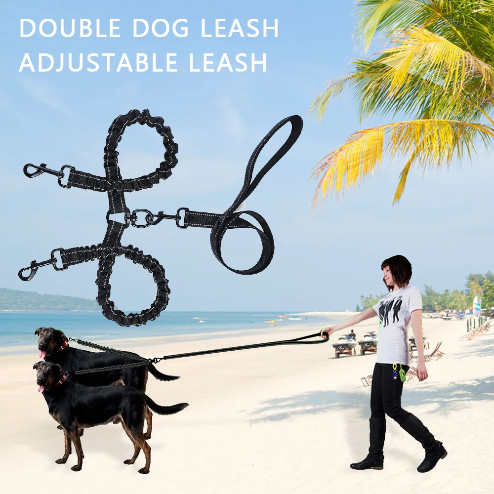 

2.5M Double Dog Leash Pet Dog Adjustable Lead Leash with Reflective Stripe for Two Dogs Cats Nylon Walk Dog Leash