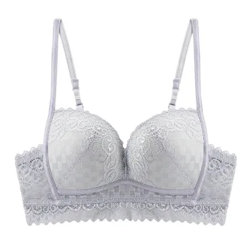 

E lovegirl No Steel Ring Floral Lace Bra Short Top Bra Sexy Bra 5/8 Cup Back Three-breasted Women Adjustable Underwear