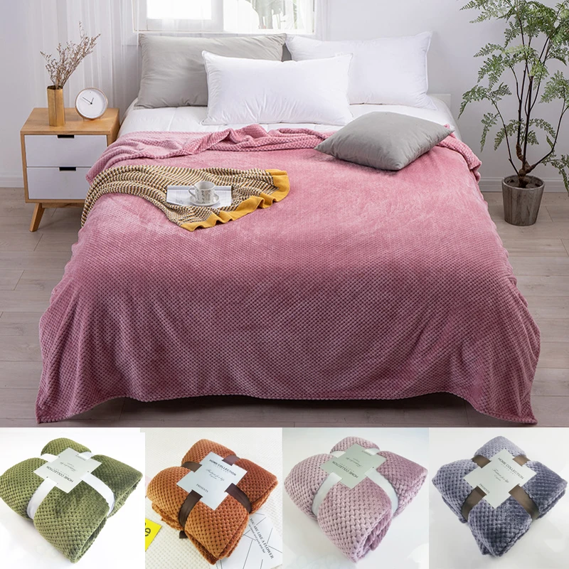 

Solid color Super Soft Towel Flannel Blanket Aircraft Use Office Kids Travel Convenience Sofa Household Cover Keep Warm Blanket