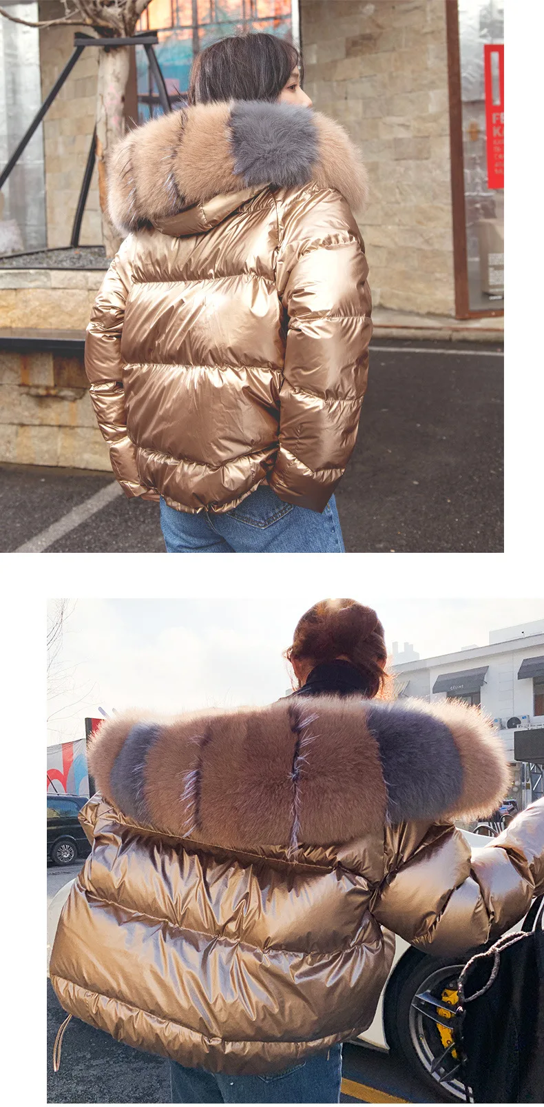 Big Aritificial Fur Parkas Winter Jacket Women Gold Silver Double Side Coat Female Warm Jacket Oversize