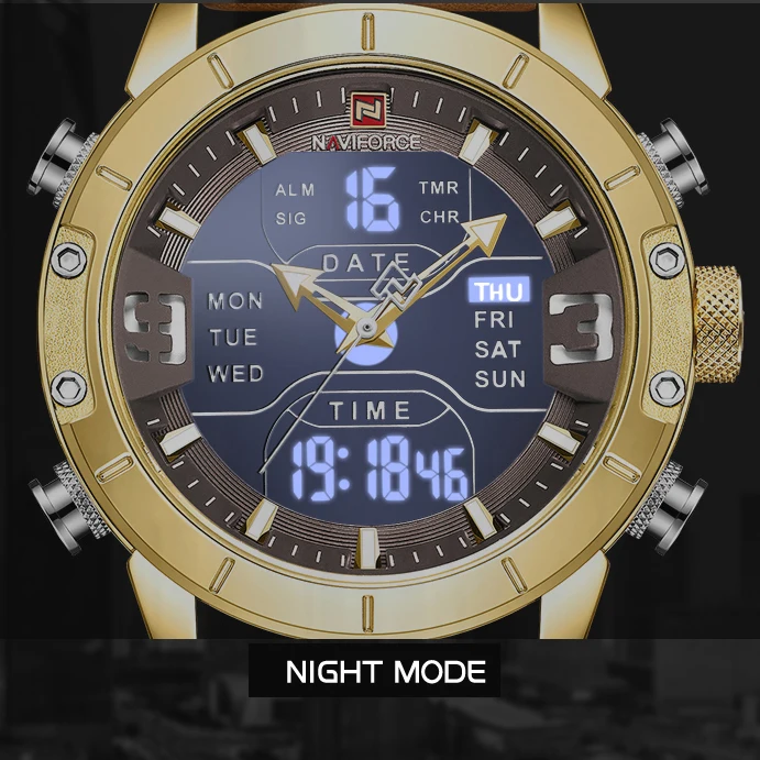 Часы naviforce Модные кварцевые мужские часы кожаные водонепроницаемые военные мужские s часы аналогово-Цифровые мужские часы Relogio Masculino
