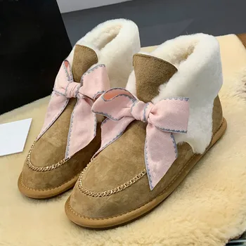 

2021ug winter warm boots wool shoes waterproof and antiskid outdoor Martin boots wool lining bow women's shoes high quality