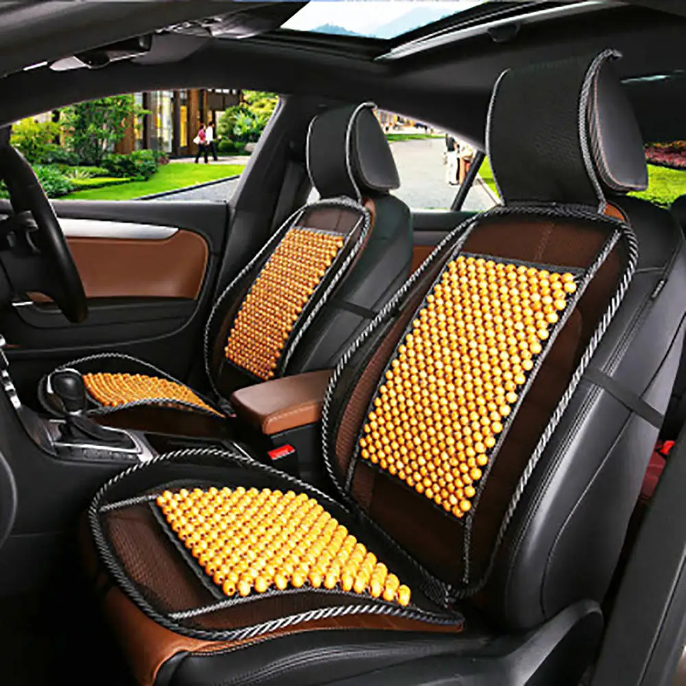 Summer Car Seat Pad Natural Wooden Beads Seat Cushion Mesh Massage Chair Cover