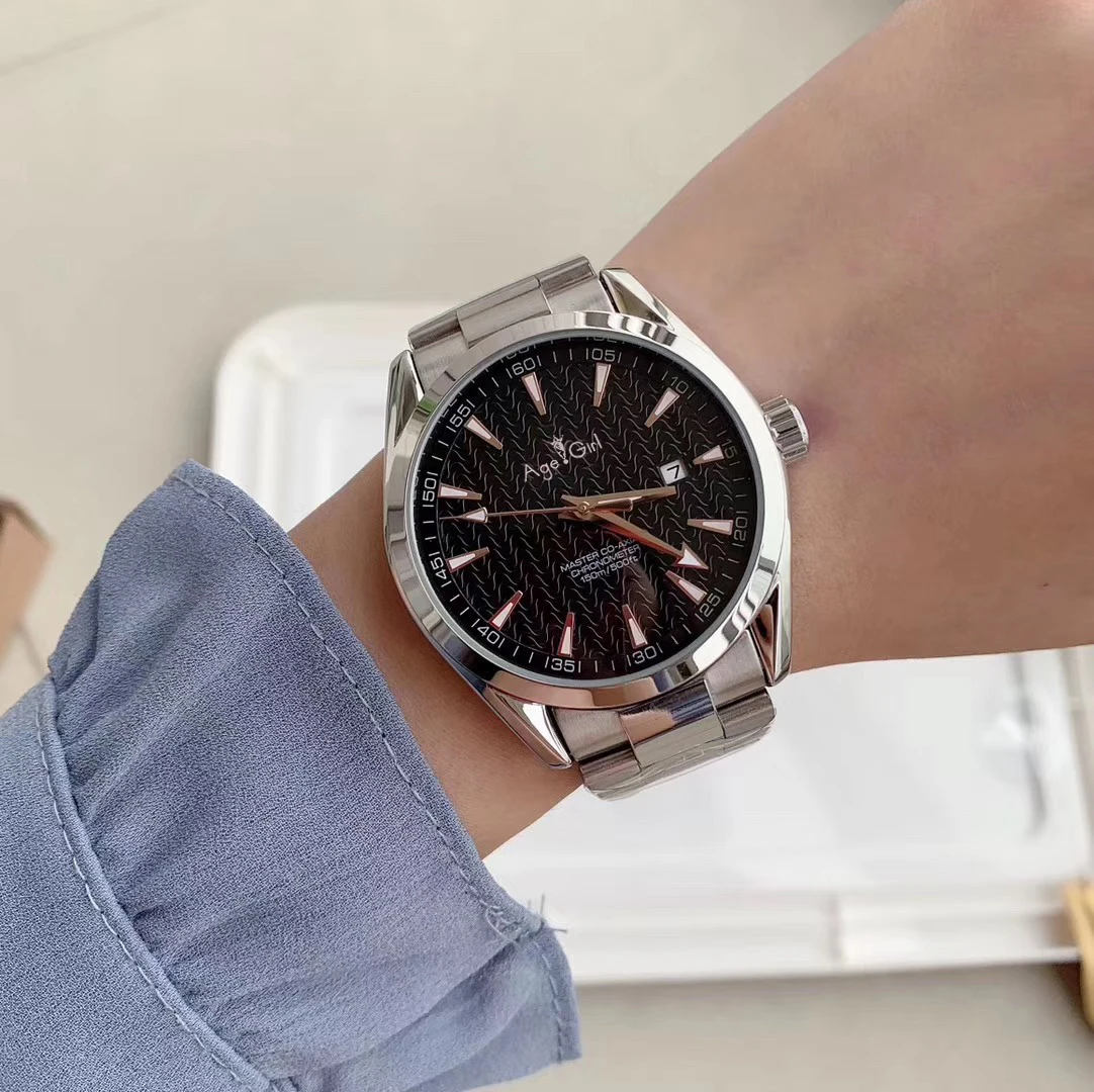 Роскошные брендовые Новые Мужские автоматические механические часы из нержавеющей стали черного и синего цвета со стеклянной задней частью Aqua Terra, водонепроницаемые спортивные часы, ограниченная серия AAA