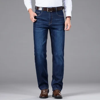 

NIGRITY Winter Thermal Warm Men Fleece Casual Straight Jeans Stretch Thick Denim Flannel Soft Pants Trousers Classic Plus Size42