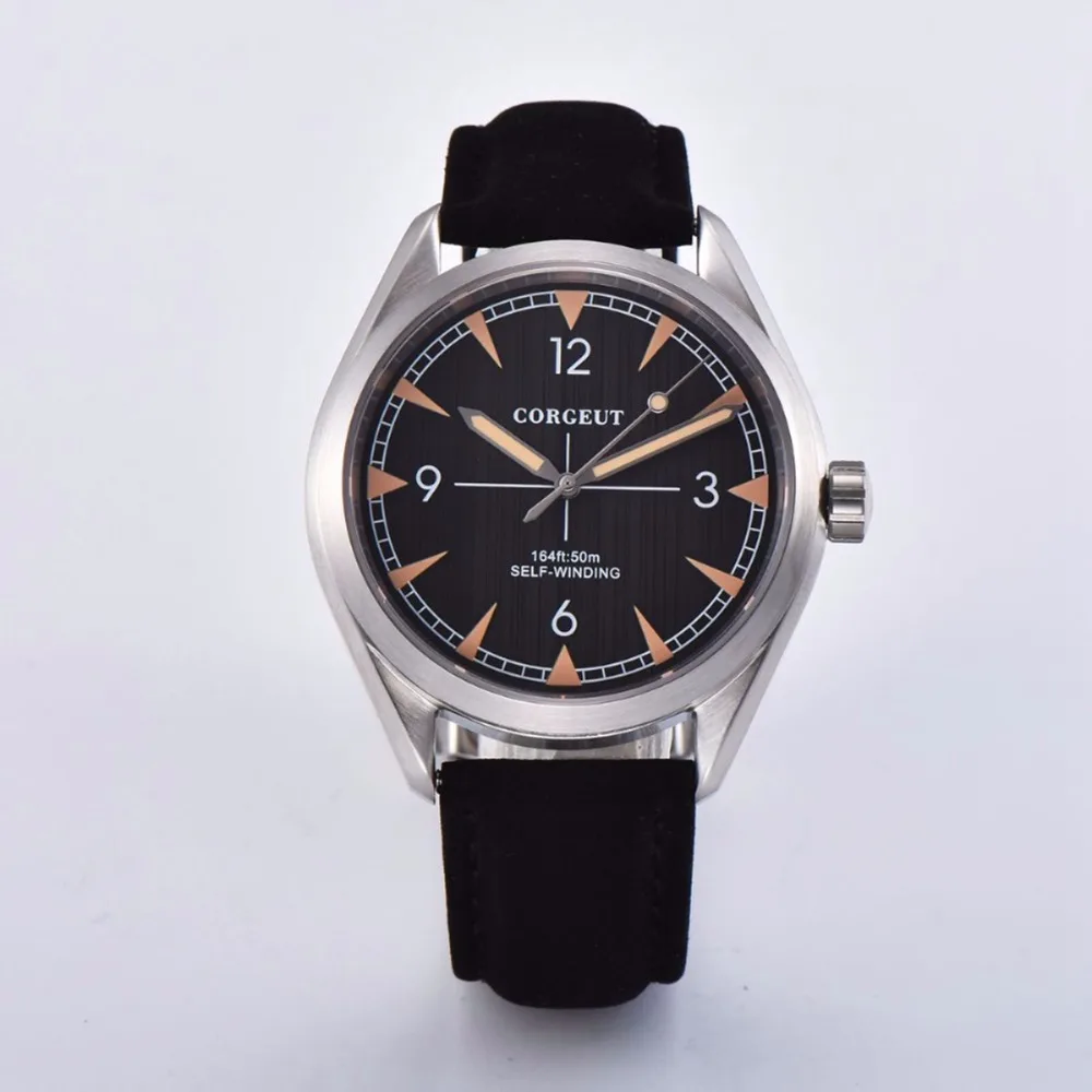 black dial Corgeut, 41 мм, автоматические механические мужские часы, модные, роскошные, брендовые, повседневные, кожаный ремешок, водонепроницаемые, спортивные, мужские, сапфировые часы - Цвет: black dial
