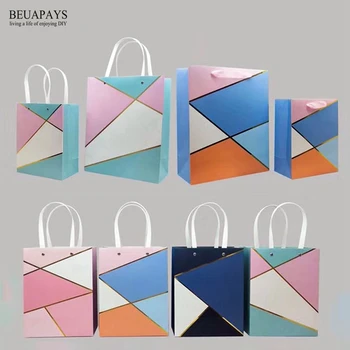 

Free shipping 100pcs Customization of Geometric Graphics Handbag baby shower party favors birthday wedding decoration add logo