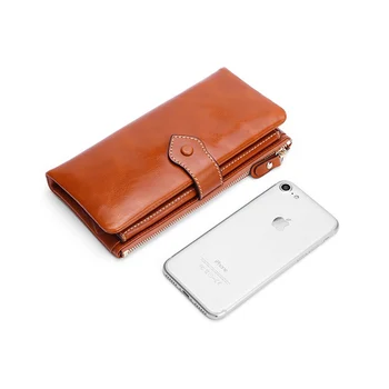 

Women's clutch bag oil wax leather wallet Europe and America Cross Border vintage bag high quality mobile phone bag and purse
