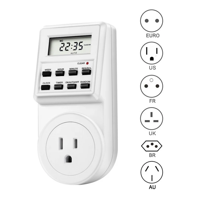 EUPlug Digital Weekly Programmable Electrical Wall Plug-in Power Socket Timer Switch Outlet Time Clock AC 220V 110V UK US FR BR 2