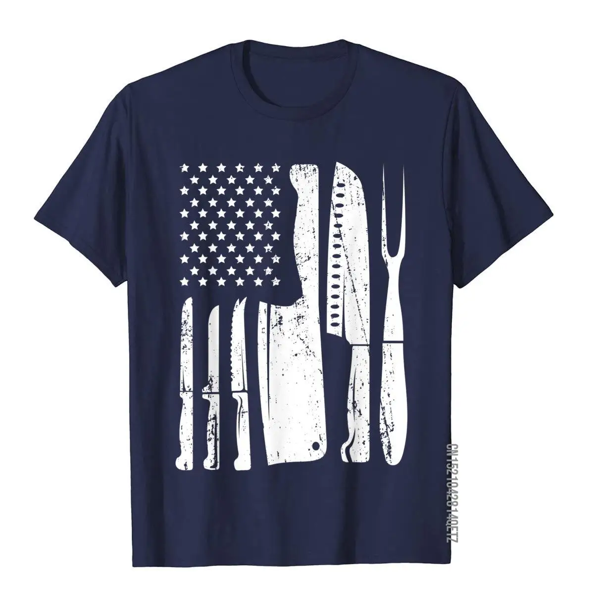 Chef Knife Flag Gift for Head Cook USA Patriotic Cooking T-Shirt__B14050navy