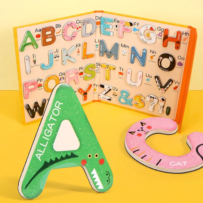 

New Montessori Wooden Alphabet Letter Learning Cards Kids Jigsaw Puzzle Spelling Words Game Preschool Children Education Toys