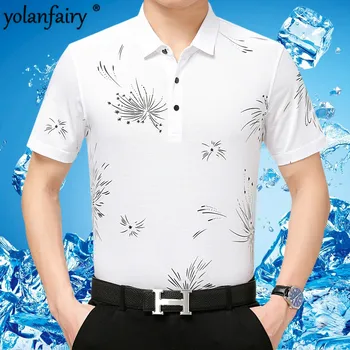 

Man's T-shirt Summer 100% Silk White T Shirt Men Print Oversized Tshirts Black Mens Fashion Tee Shirt Homme 811/48/12 KJ1959