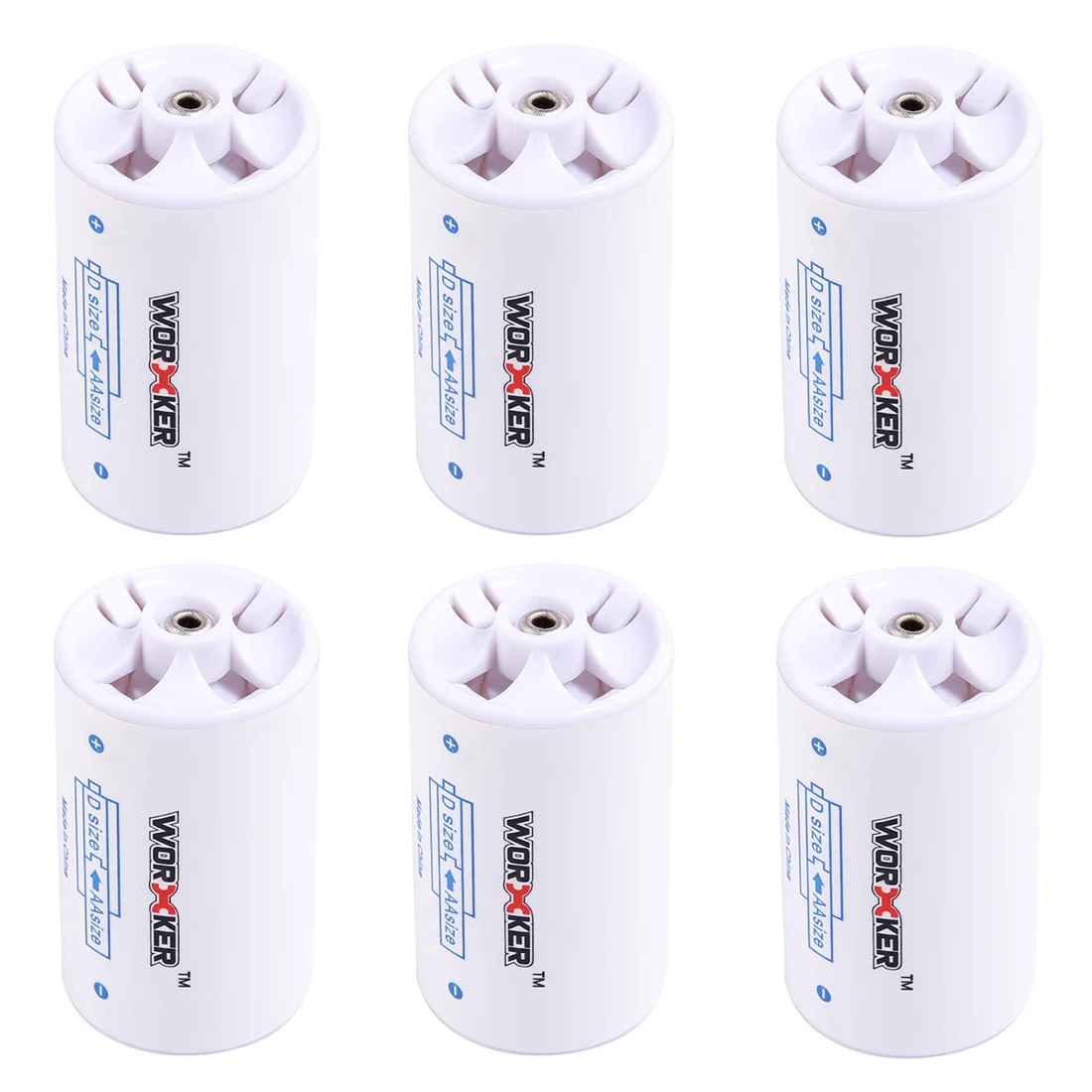 Adaptateur de convertisseur de batterie en plastique modifié AA à C/D de 6 pièces, blanc (lot de 12)