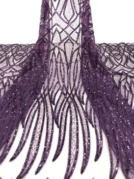 

Nigerian Lace Fabric Embroidered African Lace Fabric High Quality With Sequins Mesh Lace 5 Yards Material