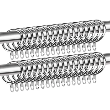 

Hot XD-Iron Curtain Rings 50 Packs Hanging Rings for Curtains and Rods, Silver