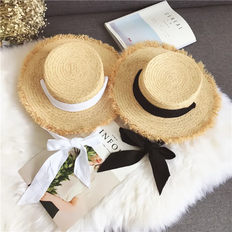 

Baitie summer outing Lafite straw hat tied straw hat seaside beach Hat Lady leisure sunshade hat