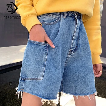 

Plus Size Women Loose Denim Shorts Spring Summer Casual High Waist Pockets Bottoms Tassel Wide Leg Shorts New 2020 B03515O