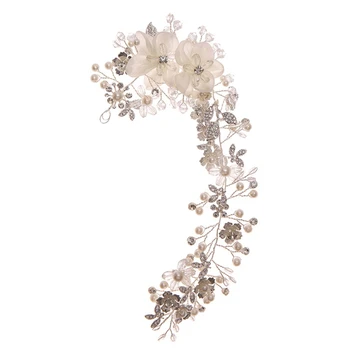 J60E Rhinestone kwiat perłowy wsuwka do włosów z liśćmi dla nowożeńców Retro stroik opaska z kryształami tanie i dobre opinie JAVRICK STAINLESS STEEL moda CN (pochodzenie)