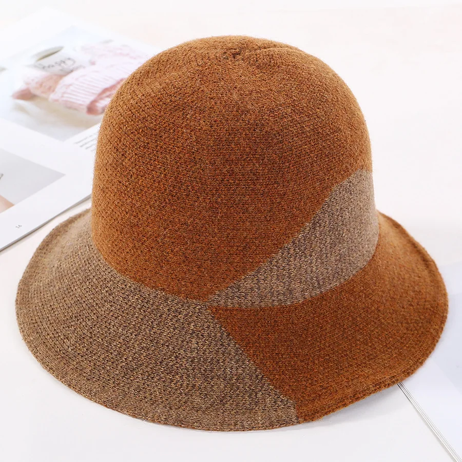 

Autumn winter new warm knit hat lady matching color fashion versatile temperament wool fisherman hat