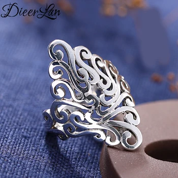 

DIEERLAN Vintage 925 Sterling Silver Large Pattern Rings For Women Men Engagement Rings Girls Party Gifts Anillos
