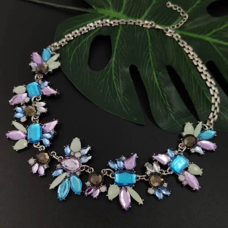 Синий Розовый Стразы ожерелье s подвеска Бохо массивное золотой цвет винтажная