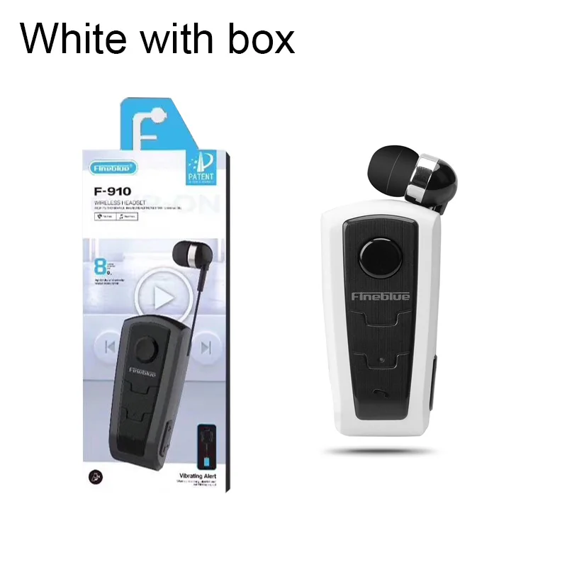 Настоящие Fineblue F910 Беспроводная bluetooth-гарнитура в ухо Вибрационный оповещение о ношении клип наушник Hands-Free для смартфонов - Цвет: White with box