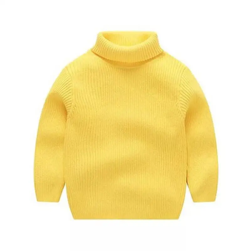 yellow kids sweaters Весна-осень-зима школьные для мальчиков для девочек пуловер Свитеры с высоким воротом и длинными рукавами одежда для младенца детский вязаный свитер; топы - Color: yellow kids sweaters