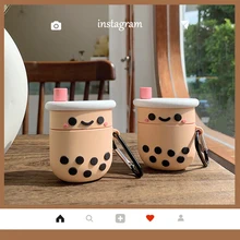 Милый чехол для гарнитуры Boba для AirPods 2, силиконовый чехол, молочный чай, наушники, защитный чехол для Airpods с кольцом на палец