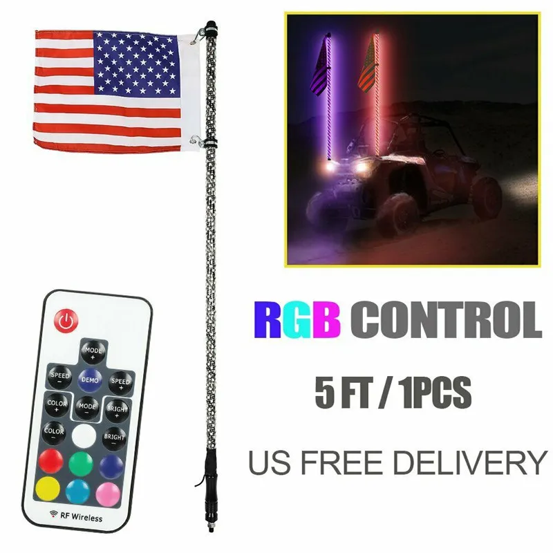 

5ft Light Antenna LED Flag Whip Lighted Flagpole Remote For Off-road Vehicles UTV RZR ATV For Jeep Sand Rails Car Decor
