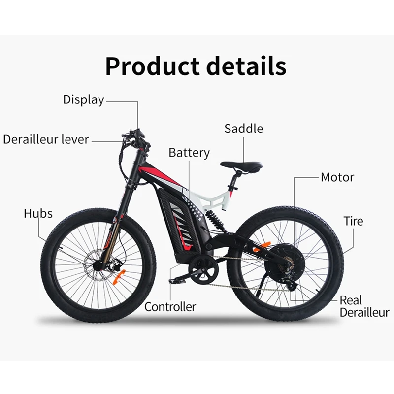 AOSTIRMOTOR Electric Mountain Bike Fat Tire Electric Bicycle Beach Cruiser Snow Bike 1500W EBike 48V 14.5AH Lithium Battery