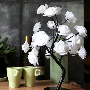 

Promotion! EU Plug Black + white Rose Flower Night Light Events Parties Rose Tree Lamp LED Garland Lights for Home Decoration Ta