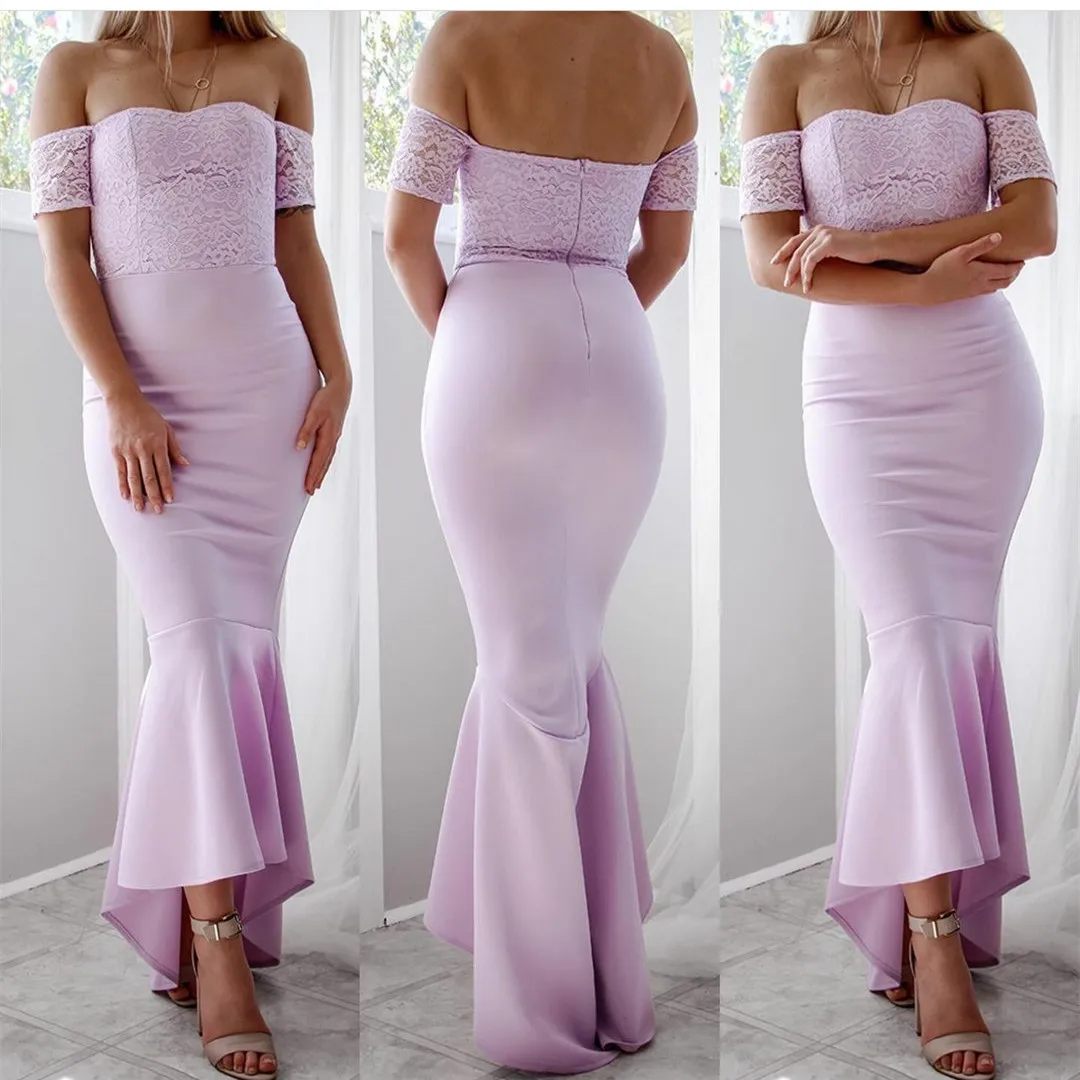 

Long Lilac Off Shoulder Evening Dresses Sweetheart Satin Prom Gown Robes de soirée Aysmmetrical Party Dresses Вечерние платья