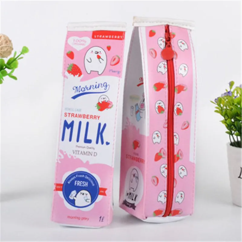 Розовый Чехол для карандашей, сумка для ручек, коробка, новинка, Корея, ПУ, водонепроницаемый, имитация молока, коробка, большая емкость, креативные канцелярские принадлежности для мальчиков и девочек - Цвет: Розовый