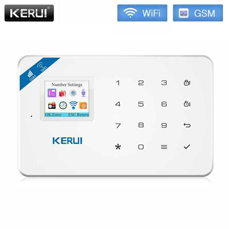 KERUI W18 bezprzewodowy WiFi domowy System alarmowy GSM Alarm antywłamaniowy Panel angielski rosyjski hiszpański i francuski język KERUI W18 bezprzewodowy WiFi domowy System alarmowy GSM Alarm antywłamaniowy Panel angielski rosyjski hiszpański i francuski język