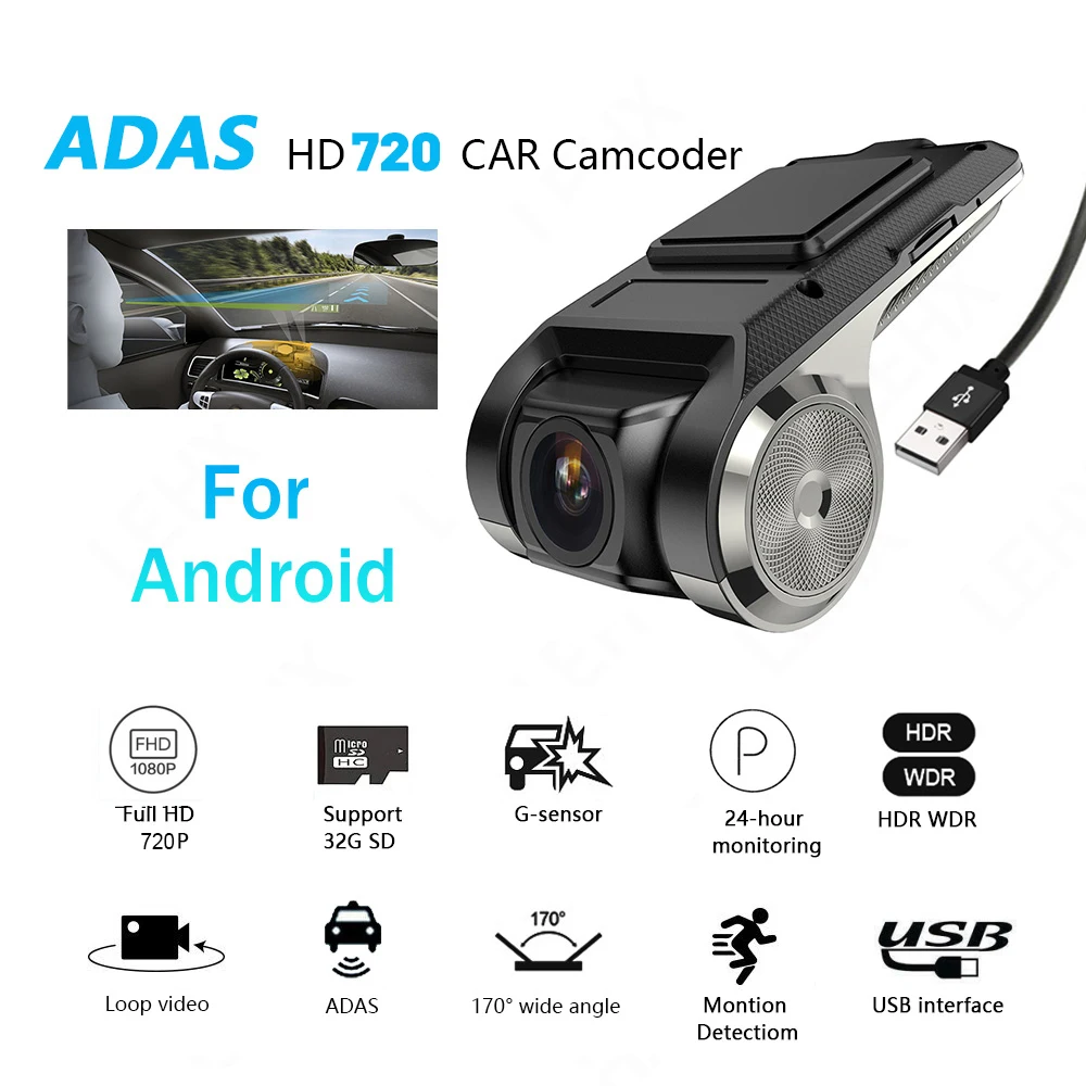 Dash Cam Podofo ADAS Car DVRs Android Multimedia Player Full HD DVR Dash Cam Camera LDWS Mini Auto Recorder 720P USB TF Auto Car Recorder