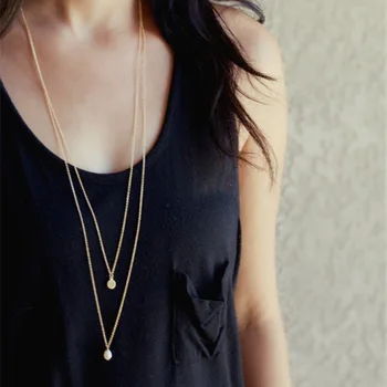 

New Multi-layer long money chain pointed pearl drop pendant necklace