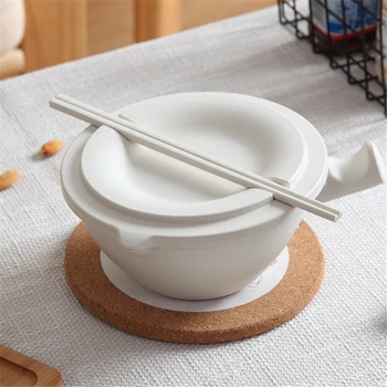 

Eco-Friendly Wheat Straw Instant Noodles Bowl with Lid Handle Dinnerware Set Soup Salad Rice Bowl Microwavable Japanese Bowls Wh