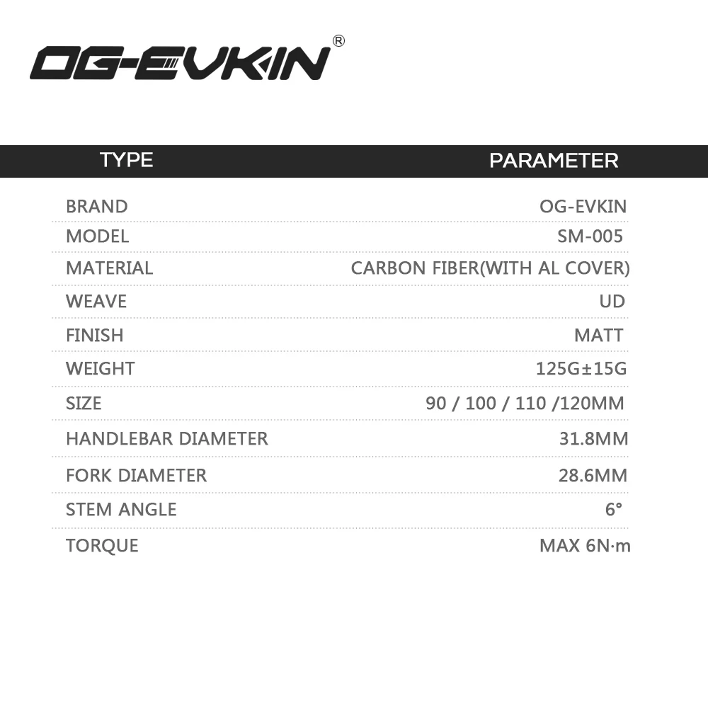 OG-EVKIN SM-005 T800 углеродный стержень 6 градусов 28,6/31,8 мм углеродный стержень для шоссейного велосипеда MTB велосипедные стебли положительные и отрицательные велосипедные части