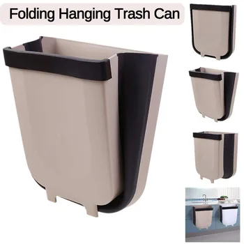 

8L Folding Waste Bin Kitchen Cabinet Door Hanging Trash Bin Trash Can Wall Mounted Trashcan for Bathroom Toilet Waste Storage