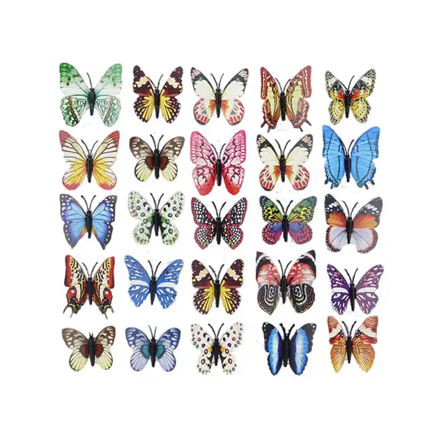 Autocollant papillon lumineux 3D, 12 pièces, 8cm, 6
